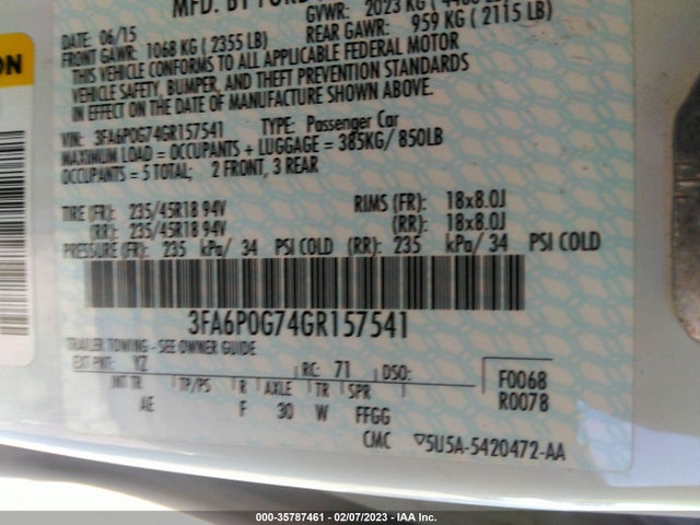 Ford Fusion 2016 3FA6P0G74GR157541 Image 21