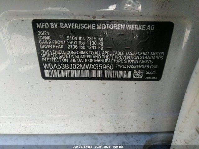 2021 BMW 5 Series, VIN: WBA53BJ02MWX35960