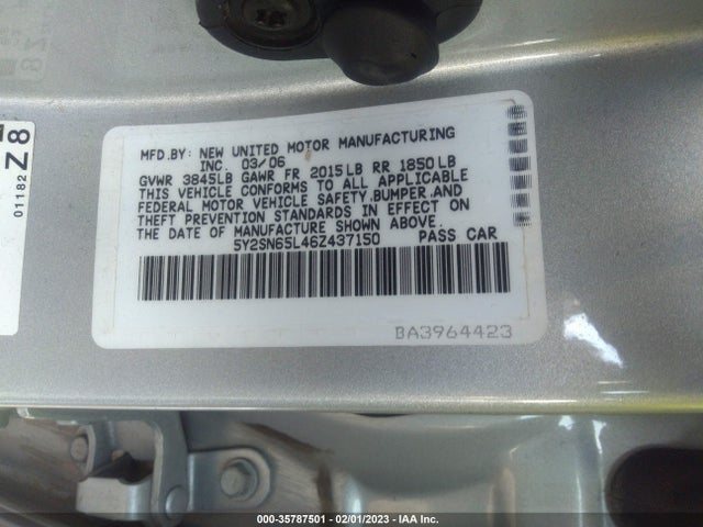 2006 PONTIAC VIBE GT VIN: 5Y2SN65L46Z437150