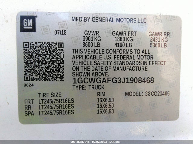 Chevrolet Express 2500 Work Van 2018 1GCWGAFG3J1908468 Image 9