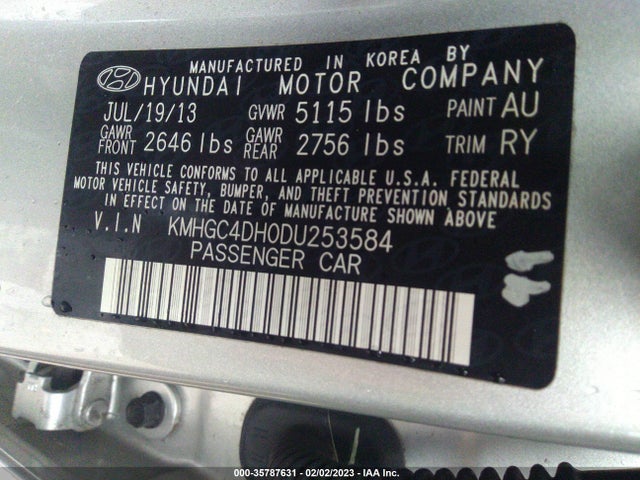 2013 HYUNDAI GENESIS 5.0L R-SPEC VIN: KMHGC4DH0DU253584