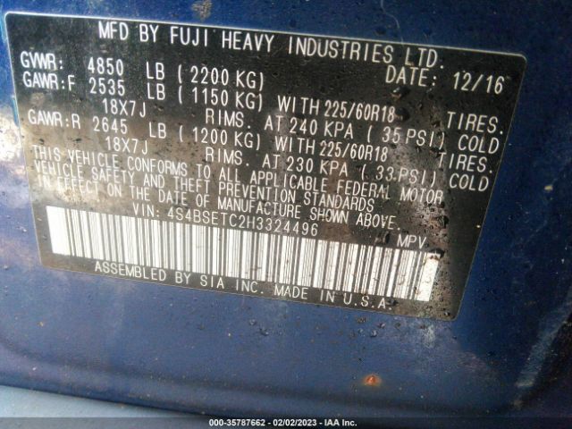 4S4BSETC2H3324496 Subaru Outback Touring