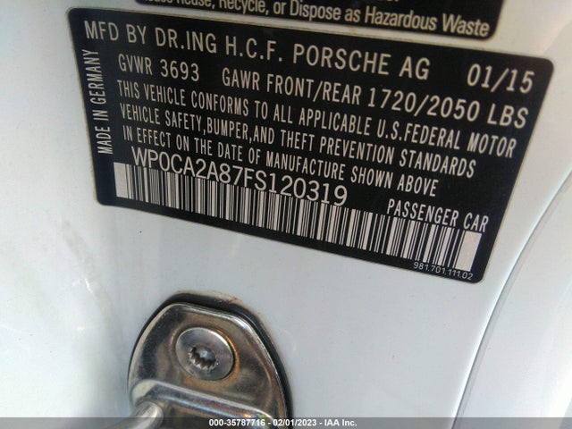 2015 Porsche Boxster, VIN: WP0CA2A87FS120319