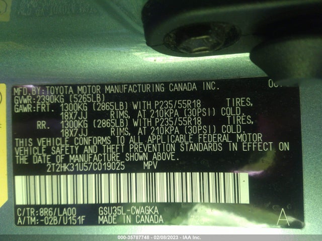2T2HK31U57C019025 Lexus RX 350