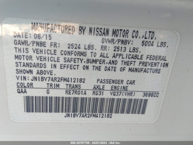 JN1BV7AR2FM412182 Infiniti Q50