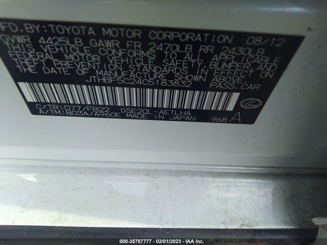 JTHBF5C24C5183832 Lexus IS 250
