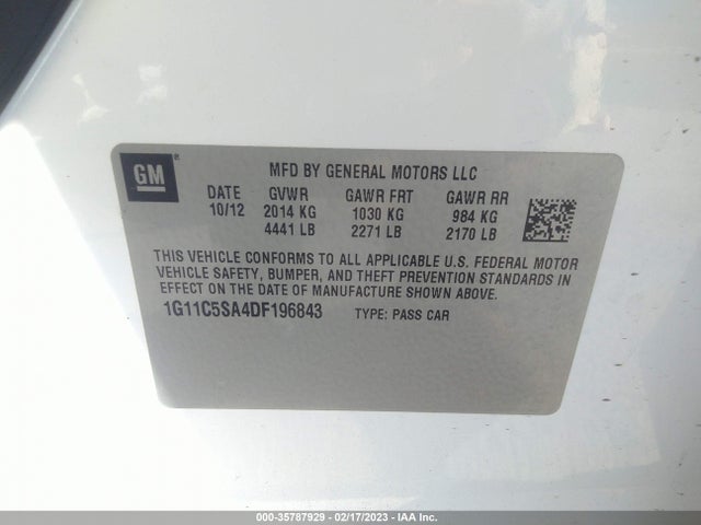 2013 CHEVROLET MALIBU LT VIN: 1G11C5SA4DF196843