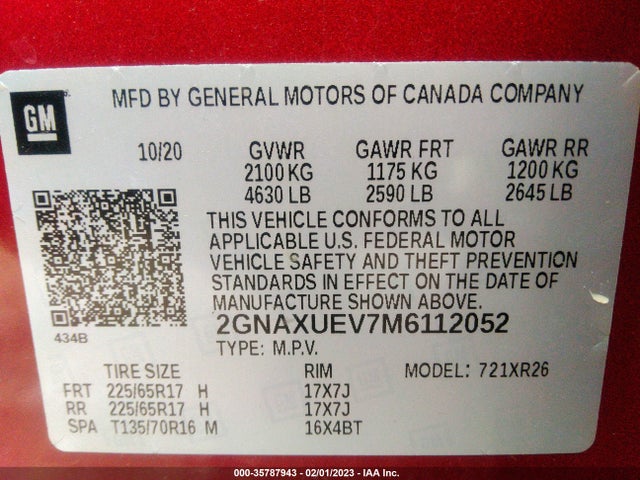Chevrolet EQUINOX LT 2021 2GNAXUEV7M6112052 Image 9
