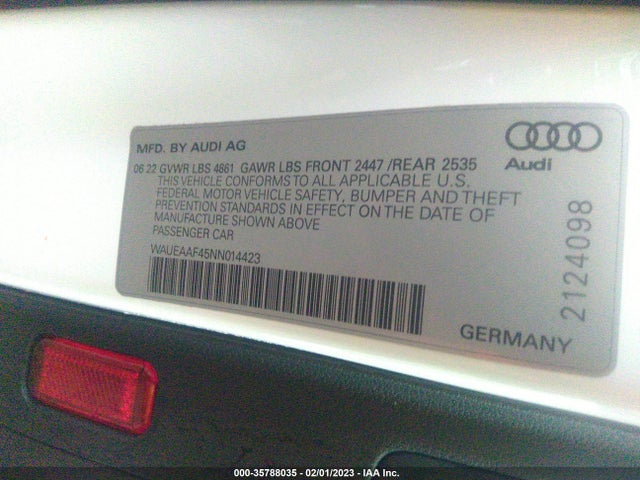 2022 Audi A4, VIN: WAUEAAF45NN014423