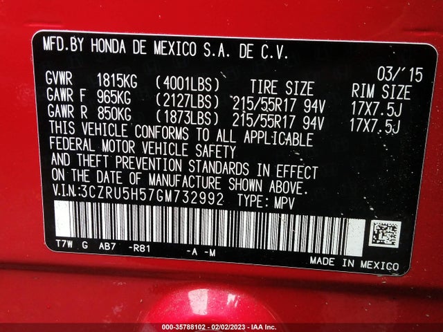 2016 Honda HR-V, VIN: 3CZRU5H57GM732992