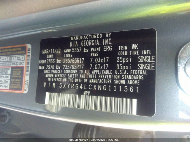 2022 Kia Sorento, VIN: 5XYRG4LCXNG111561