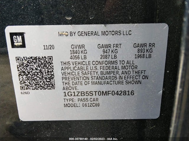 Chevrolet MALIBU LS 2021 1G1ZB5ST0MF042816 Image 9