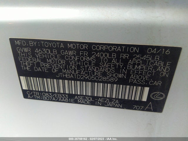 JTHBA1D29G5028589 Lexus IS 200T