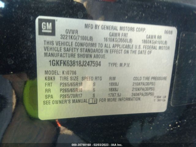 1GKFK63818J247594 GMC YUKON DENALI