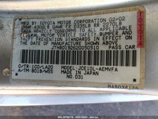JTHBD192620050510 Lexus IS 300