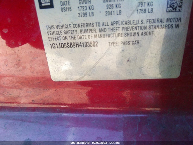 Chevrolet Sonic 2017 1G1JD5SB9H4103502 Image 10