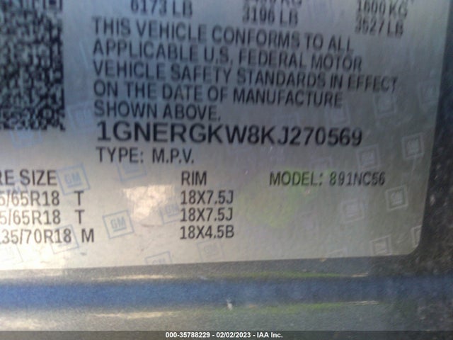 Chevrolet Traverse Lt Cloth 2019 1GNERGKW8KJ270569 Image 11