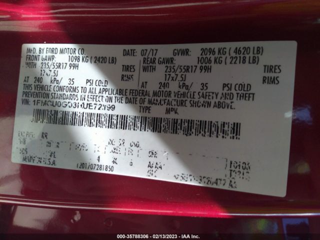 1FMCU0GD3HUE72199 Ford ESCAPE SE