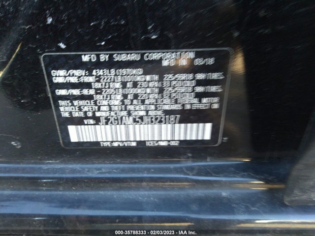 2018 SUBARU CROSSTREK LIMITED VIN: JF2GTAMC5JH323187
