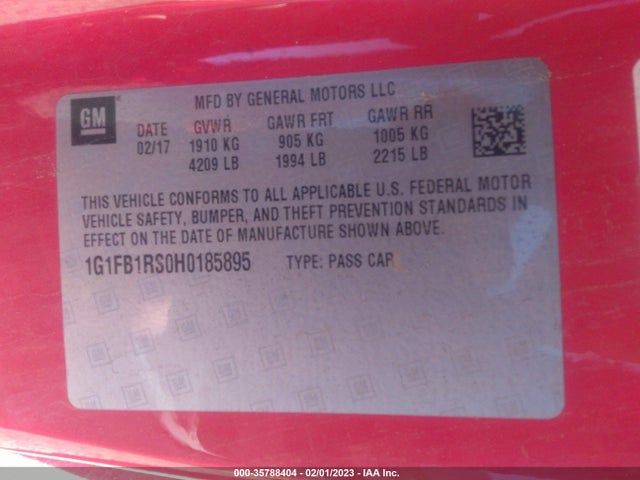 Chevrolet Camaro 1lt 2017 1G1FB1RS0H0185895 Image 9