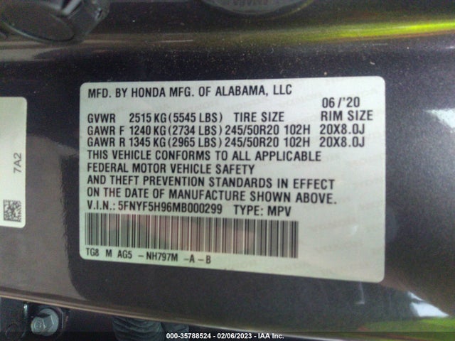 Honda Pilot Touring 8-passenger 2021 5FNYF5H96MB000299 Image 11