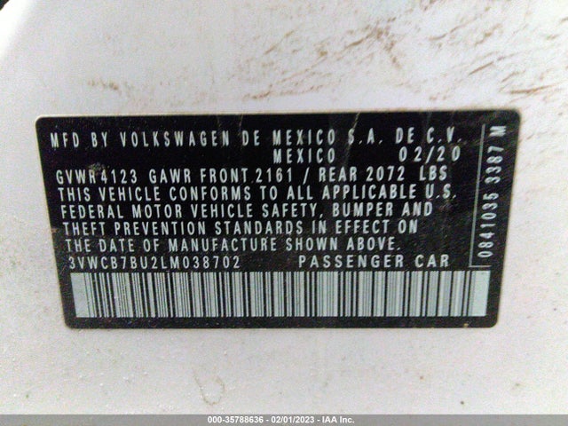 3VWCB7BU2LM038702 Volkswagen Jetta S/se/r-line