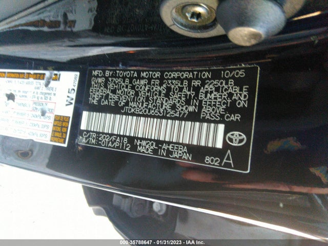 2005 TOYOTA PRIUS VIN: JTDKB20U653125477