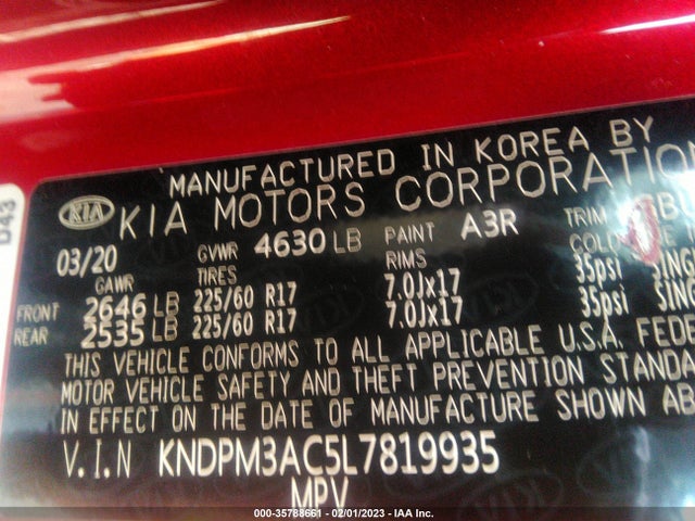 2020 KIA SPORTAGE LX VIN: KNDPM3AC5L7819935
