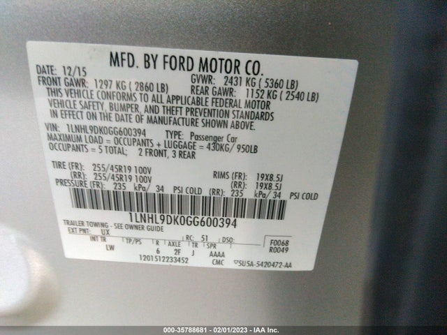 Lincoln MKS 2016 1LNHL9DK0GG600394 Image 11