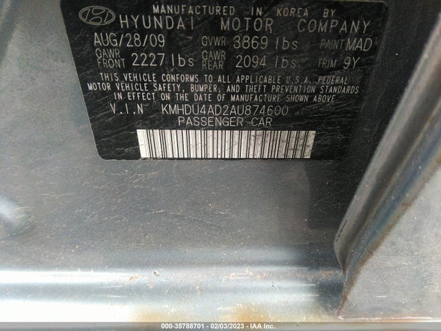 2010 HYUNDAI ELANTRA GLS VIN: KMHDU4AD2AU874600