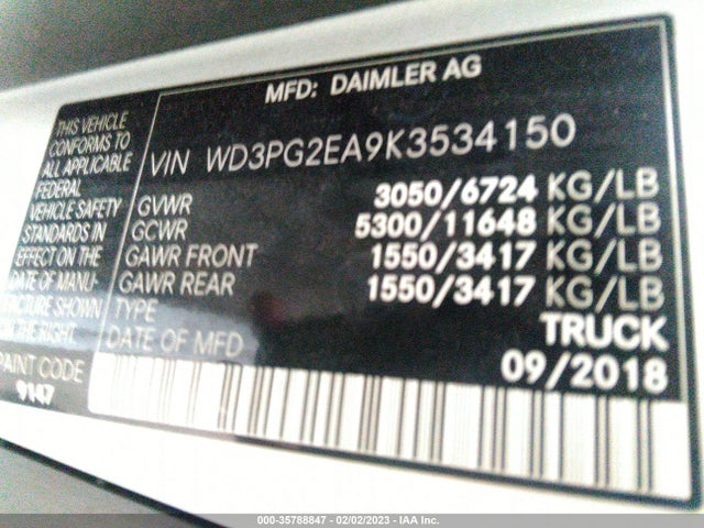 2019 MERCEDES-BENZ METRIS CARGO VAN VIN: WD3PG2EA9K3534150