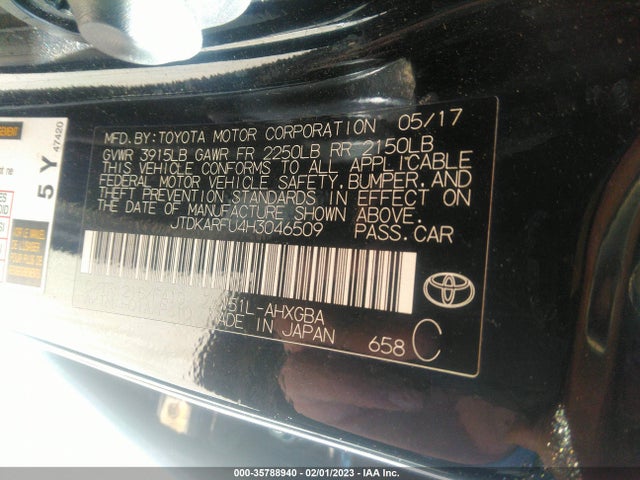 Toyota Prius Two/two Eco/three 2017 JTDKARFU4H3046509 Image 9