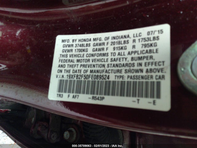 2015 HONDA CIVIC SEDAN LX VIN: 19XFB2F50FE089524