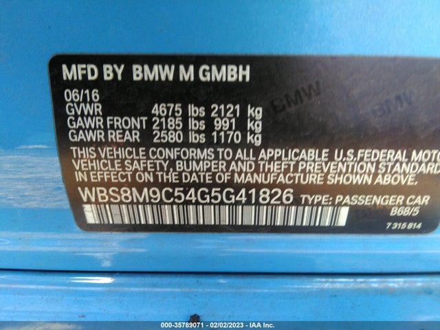 2016 BMW M3, VIN: WBS8M9C54G5G41826