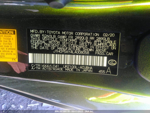 2020 Lexus LC, VIN: JTHCP5AY4LA008058