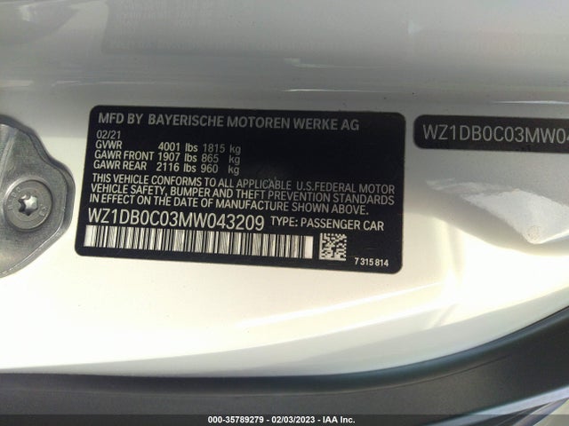 2021 Toyota Supra, VIN: WZ1DB0C03MW043209