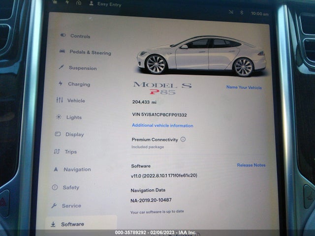 2012 TESLA MODEL S PERFORMANCE VIN: 5YJSA1CP8CFP01332