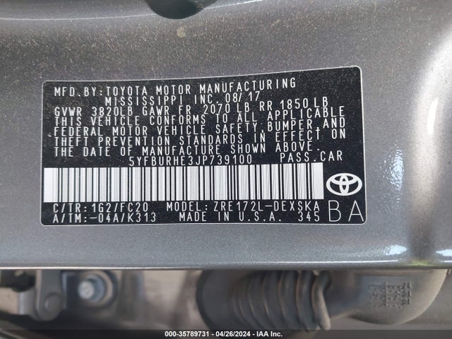 Toyota COROLLA SE 2018 5YFBURHE3JP739100 Image 9