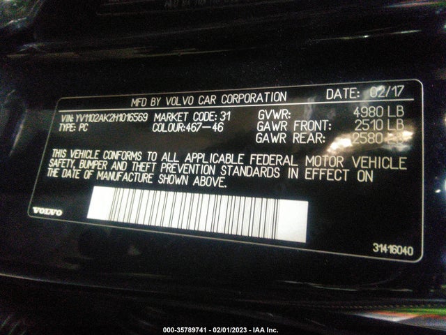 2017 Volvo S90, VIN: YV1102AK2H1016569