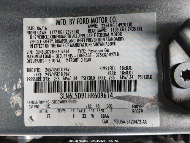 Lincoln MKZ SELECT 2017 3LN6L5D91HR609614 Image 10