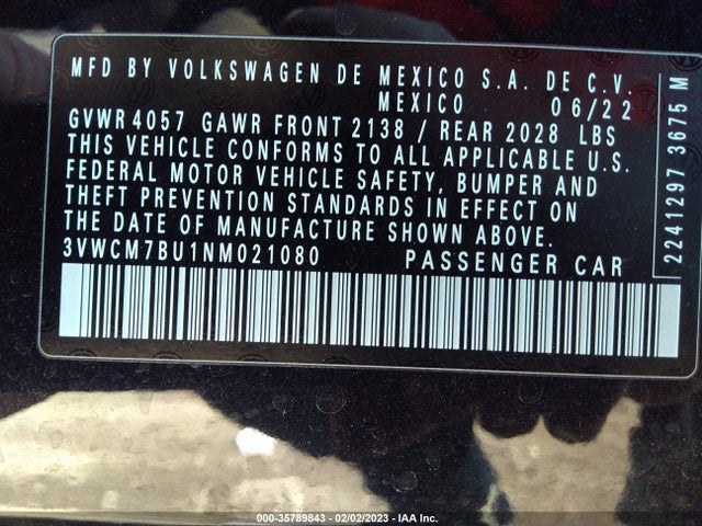 2022 Volkswagen Jetta, VIN: 3VWCM7BU1NM021080