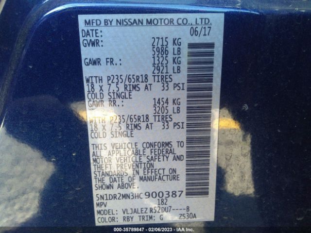 5N1DR2MN3HC900387 Nissan Pathfinder Sv