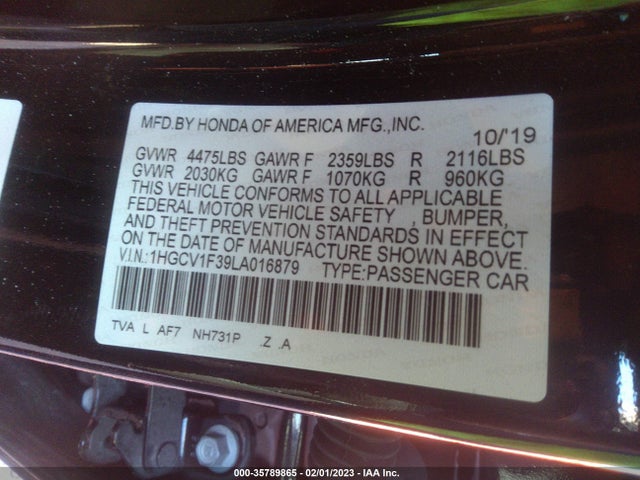 2020 Honda Accord, VIN: 1HGCV1F39LA016879