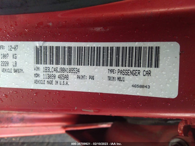 Dodge AVENGER SE 2008 1B3LC46J98N189534 Image 10