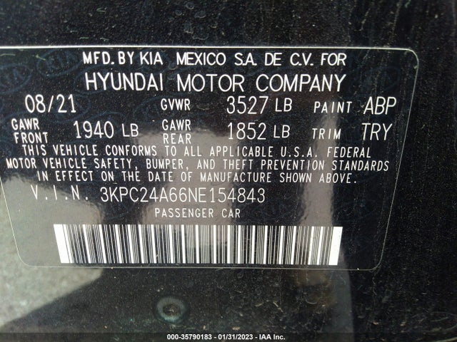 Hyundai Accent 2022 3KPC24A66NE154843 Image 11