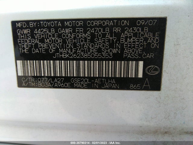 Lexus IS 250 2008 JTHBK262385055353 Image 10