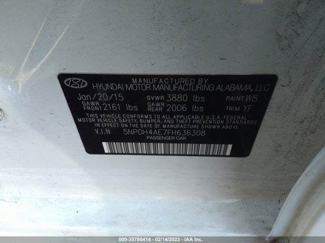 2015 HYUNDAI ELANTRA LIMITED VIN: 5NPDH4AE7FH636308