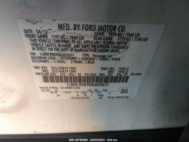 Lincoln MKS 2013 1LNHL9DK9DG603631 Image 9