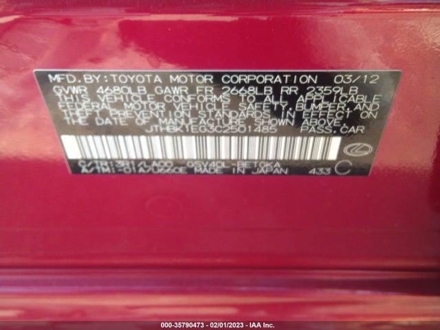 JTHBK1EG3C2501485 Lexus ES 350