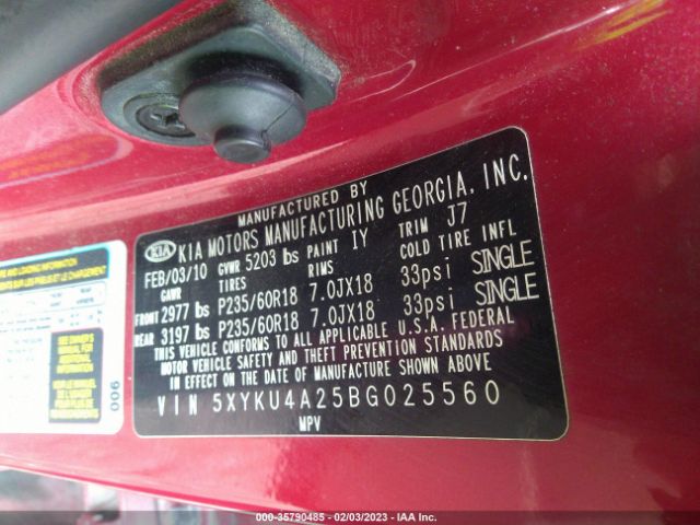 5XYKU4A25BG025560 KIA SORENTO EX